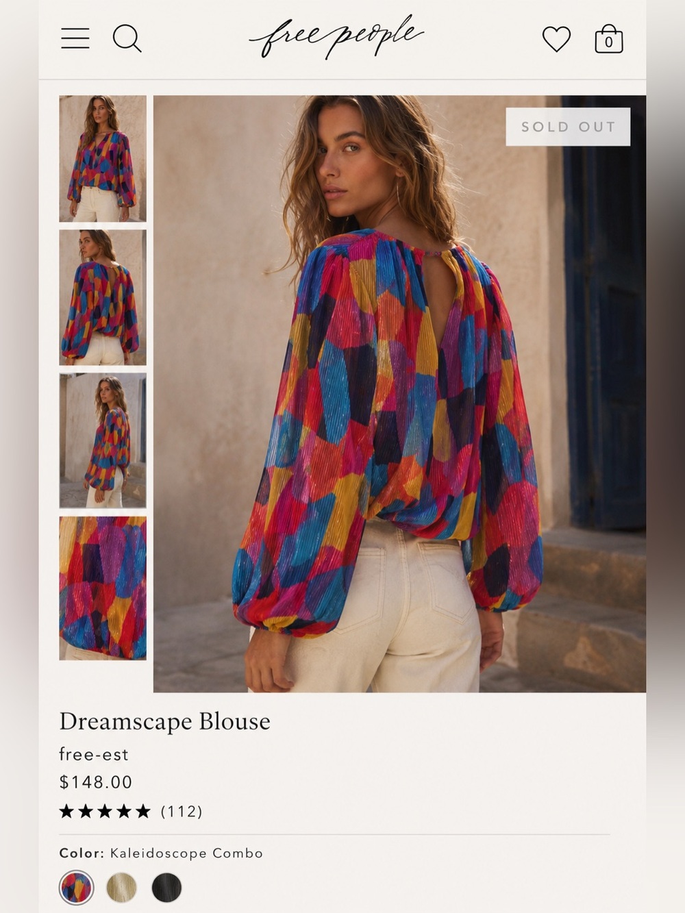 Free People Multicolor Kaleidoscope Balloon-Sleeve Blouse